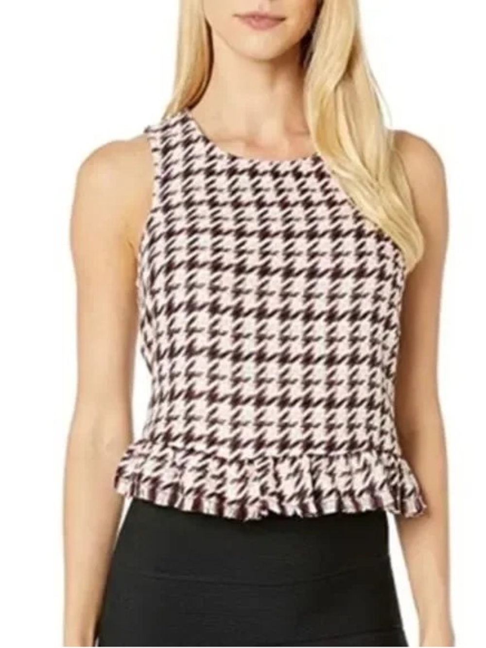 BCBGeneration Pink and Black Houndstooth Peplum Tank